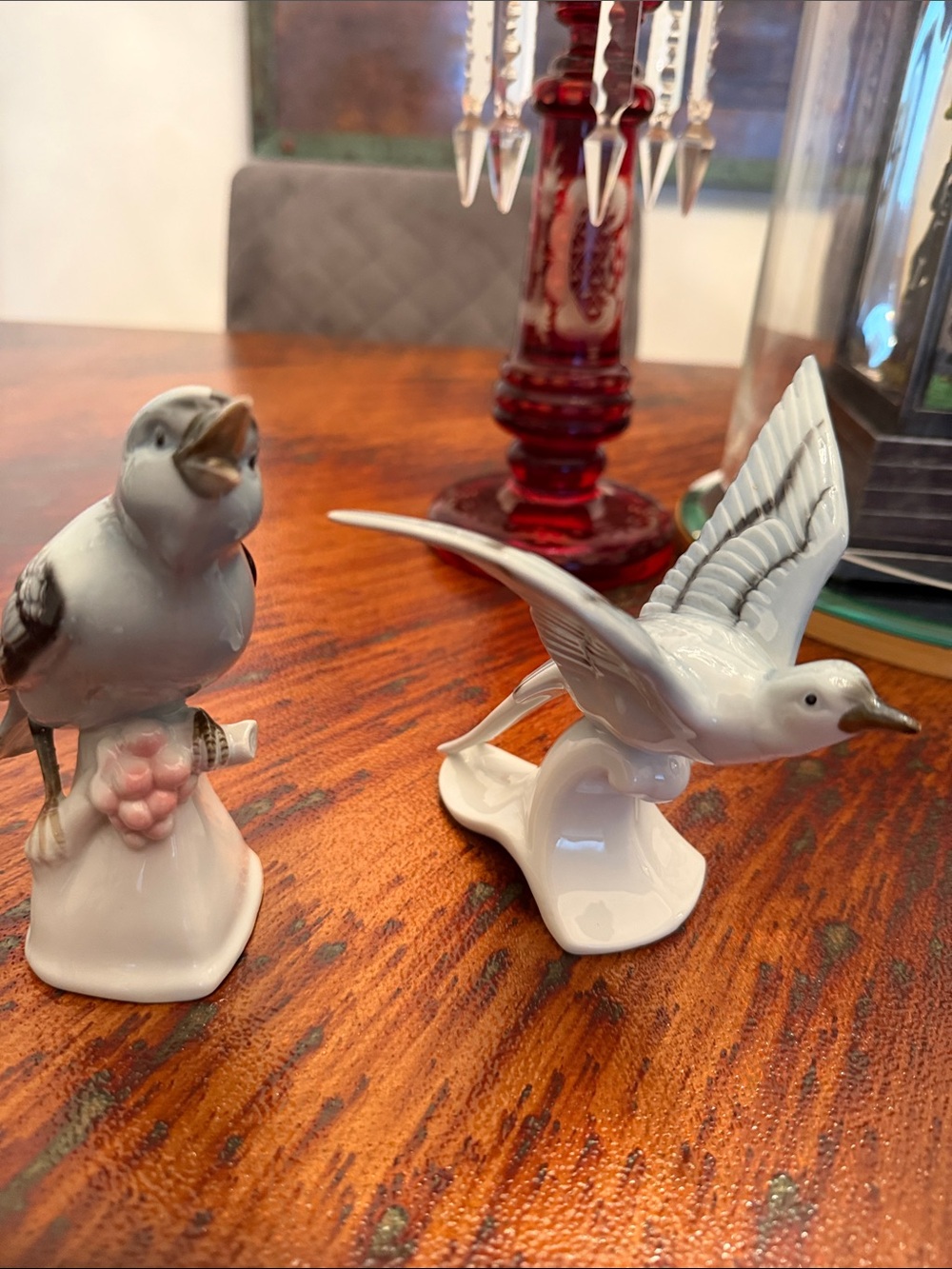 Porcelain Bird Figurine Set - White and Gray Decorative Birds